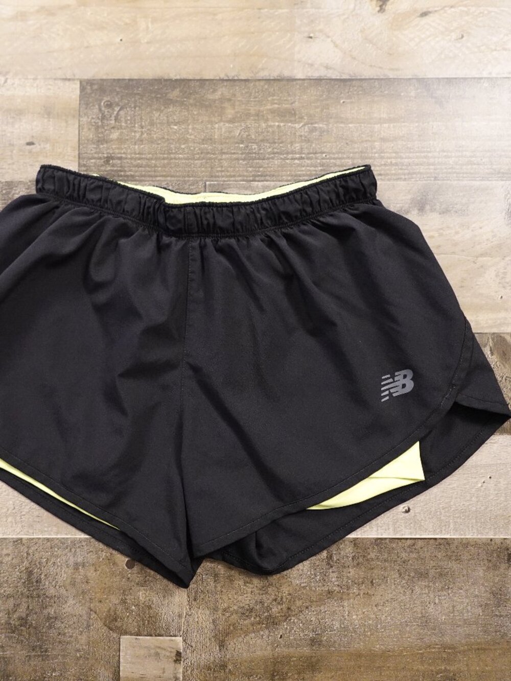 New Balance Black Athletic Running Shorts with Yellow Liner